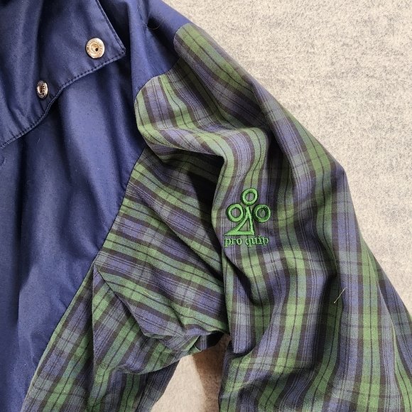VTG ProQuip Jacket Mens Medium Blue Green Plaid Waterproof Hidden Zipper Tartan - Picture 13 of 16